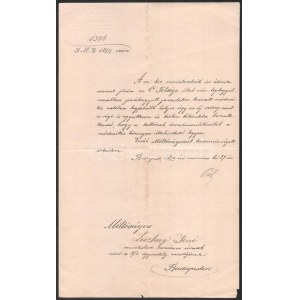 1899 Plósz Sándor (1846-1925) igazságügy-miniszter által aláírt okirat, Liszkay Jenő miniszteri tanácsos részére...