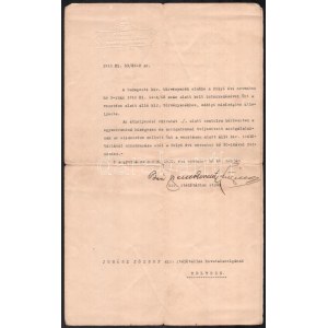 1910 báró Szentkereszty Zsigmond nagyváradi kir. itélőtábla elnökének saját kezű aláírása egy áthelyezési okmányon...