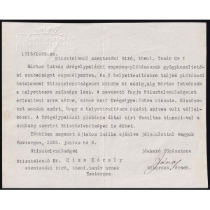 1925 Esztergom, Csernoch János (1852-1927) esztergomi érsek, bíboros-hercegprímás által aláírt levél...
