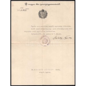 1945 Valentiny Ágoston (1888-1958) az ideiglenes kormány igazságügy-miniszterének aláírása...