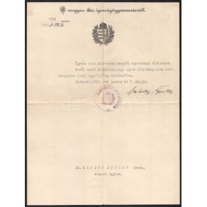 1945 Valentiny Ágoston (1888-1958) az ideiglenes kormány igazságügy-miniszterének aláírása...