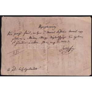 1852 Toldy Ferenc (1805-1875) az MTA titkárának autográf nyugtája Wenczel Gusztáv (1812-1891....
