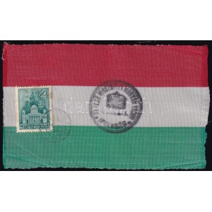 1938. okt. 11. Ipolyság, Az első visszatért magyar város irredenta alkalmi bélyegzés nemzeti színű szalagon, 14,5x8...