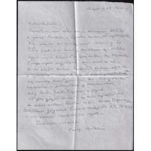 1968 Vence, Károlyi Mihályné Andrássy Katinka (1892-1985) saját kézzel írt levele Szekeres György (1914-1973) újságíró...