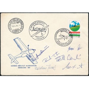 1984 Motoros műrepülő világbajnokság FDC 6 repülőbajnok és Farkas Bertalan úrhajós aláírásával ...