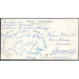 1961 A magyar labdarúgó válogatott játékosai által aláírt képeslap Sipos, Solymosi, Bozsik, Ihász, Grosics, Lantos...