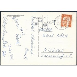 1972 München, a magyar öttusa válogatott tagjai által képeslap az olimpiáról, rajta, Dr. Nagy Imre (1933-2013, edző...