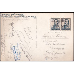 1957 Erdélyi magyar írók által aláírt képeslap: Molter Károly, Sütő András, Kardos László, Gálfalvi Zsolt...