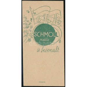 cca 1940 Schmoll pasta is bevonult, reklám számolócédula, Bp., Athenaeum-ny., 14x6,5 cm