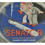 Senator cigarettapapír reklámjával díszített üveg pénzvisszaadó tál, dekoráción erős kopásnyomokkal...