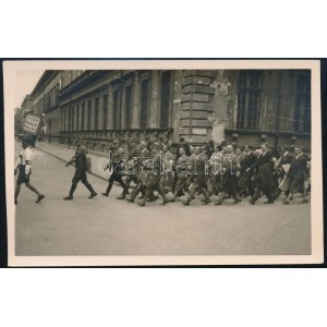 cca 1930 Hitleristák, nácik felvonulása Bécsben. Fotólap / cca 1930 National socialists, Hitler...
