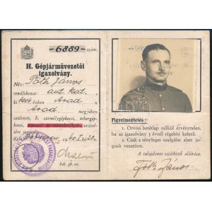 1940 Honvéd gépjárművezetői igazolvány, fényképes / military driving licence