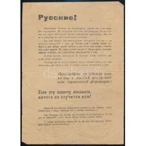 cca 1943 Német propaganda röplap orosz katonák részére magyar nyelvű szöveggel is a Keleti fronton ...