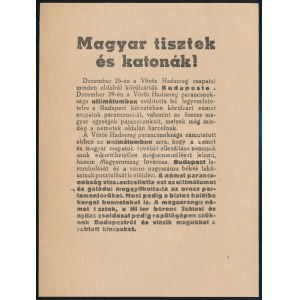1944. XII. 31. Szovjet propaganda röplap a magyar katonákhoz, átállásról. Egyben átállási igazolvány...