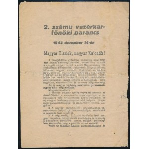 1944.12 .14. 2. sz. vezérkari főnöki parancs az új magyar hadsreg megszervezéséről