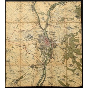 cca 1870-1876 Buda-Pest térképe, rajta az Andrássy (Sugár) út és a Nagykörút kijelölt (,de még nem álló) nyomvonalával...