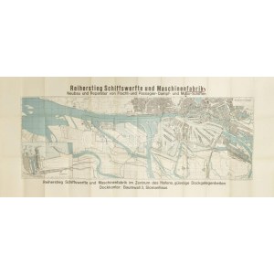1925 Der Hafen von Hamburg, Reiherstieg Schiffswerfte und Maschinenfabrik / Hamburg kikötőjének térképe...