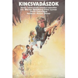 1985 Kincsvadászok amerikai kalandfilm plakátja, kis gyűrődésekkel, 56×82 cm