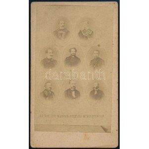 1867 Az Andrássy-kormány tagjai, keményhátú fotó, 10,5x6,5 cm
