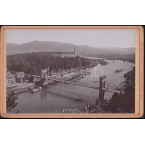 cca 1890 Tetschen (Észak-csehországi település) látképe a régi hídjával, kartonra ragasztott fénykép...