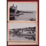 1895 Abbazia, leporelló album 12 fotóval, díszes, aranyozott egészvászon-kötésben kissé sérült, foltos gerinccel...