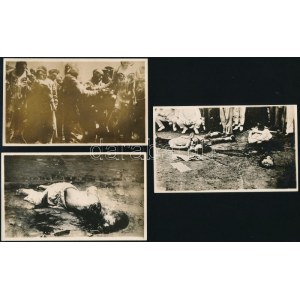 1927 Shanghai, kivégzések a zavargások alkalmával, 3 db korabeli fotókról készült korabeli másolat, 8×13 cm ...