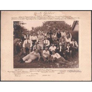 1936 Fehérvárcsurgó, Guti Gábor ötvenéves jubileumán készült csoportkép, részletes leírással, vintage fotó, 17x23 cm...