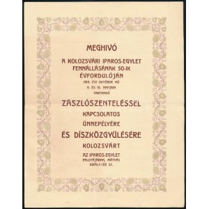 1910 Meghívó a Kolozsvári Iparos Egylet fennállásának 50-ik évfordulóján tartandó...
