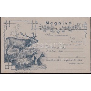 cca 1910-1920 Vadászati meghívó, díszes, kitöltetlen levelezőlap, 14,5x9 cm