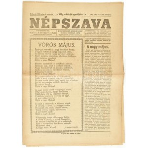 1919 A Népszava május 1. száma a Tanácsköztársaság idejéből szép állapotban