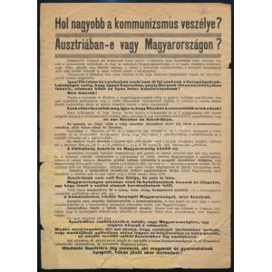 1921 Soproni népszavazás plakátja Hol nagyobb a kommunizmus veszélye? Ausztriában-e vagy Magyarországon...