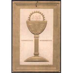 1938 Budapest, XXXIV. Nemzetközi Eucharisztikus Kongresszus dombornyomott emléklapja, falra akasztható...