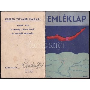 1942 Magyar Úszó Szövetség által rendezett második országos úszóhét emléklapja, Magyarász Imre (1905-1972) festő...