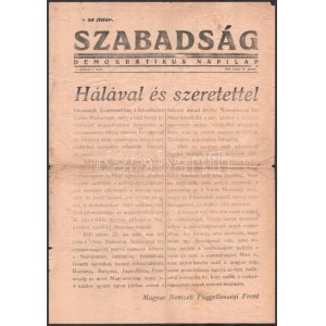 1945. 01. 19. A szovjet kézen lévő Pesten megjelent Szabadság c. napilap induló száma 2 p...