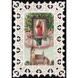 Régi, csipkés szélű litho szentkép, St. Maria Ensiedeln, hátoldalán magyar nyelvű szöveggel, 9,5x6...