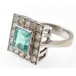 Arany (Au) 14k fehérarany Art Deco fazonú gyűrű. 16 db modern csiszolású briliáns cca. 1,6 ct és 1 db princess...