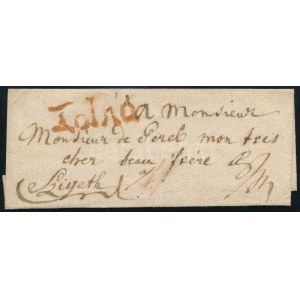 1782 Portós levél / Unpaid cover, piros / red Tolna - Szigeth