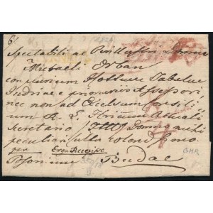 1785 Portós levél / Unpaid cover, piros / red (TYRNAU)