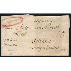 ~1836 Portós levél / Unpaid cover, piros / red SZ. KERESZT. - Istvándi