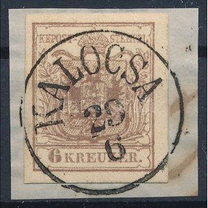 1850 6kr MP III. barna, kivágáson / brown, on cutting KALOCSA Certificate: Strakosch (ex Provera...