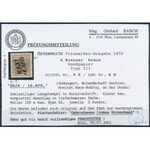 1850 6kr HP III. lemezhibával / with plate flaw BAJA Certificate: Babor