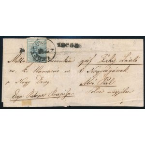 1850 9kr I. tipus (regiszterhajtás / folded) + 6kr I. tipus tértivevényes ajánlott levélen ...