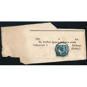 ~1851 Hírlapbélyeg teljes címszalagon / Newspaper stamp on complete wrapper CSIKMARTONFALVA ...