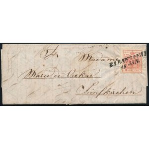 1854 3kr levélen / on cover BARANYAVÁR