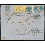 1857.márc.22 Franciaországba küldött ajánlott levél GÜNS + Recomando Güns feladási bélyegzésekkel...