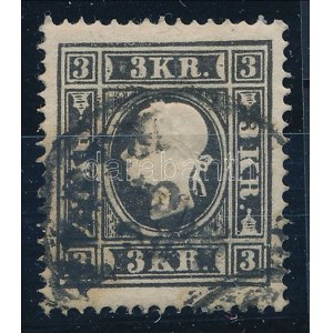 1858 3kr II. mélyfekete, centrált, lemezhiba a 3-as előtt / deep black, centered, with plate flaw. Certificate...