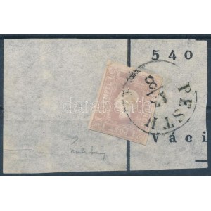 1858 Lila Hírlapbélyeg / Newspaper stamp PESTH Signed: Ferchenbauer