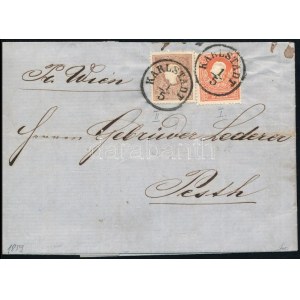 1859 5kr + 10kr I + II típus levélen / on cover KARSTADT - Pesth
