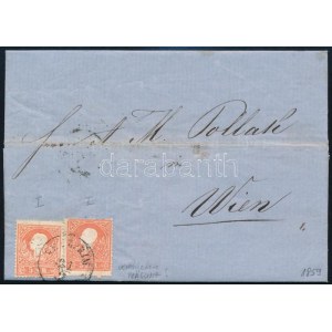 1859 2 x 5kr I. látványosan eltérő nyomatok távolsági levélen teljes tartalommal / 2 x 5kr I. on domestic cover ...