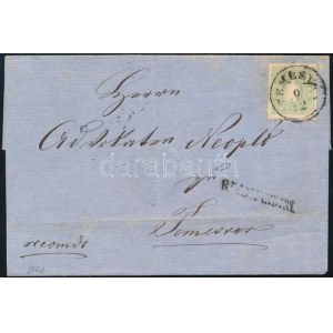 1861 Helyi levél (zöld / green) 3kr + hátoldalán 5kr (szakadt / torn) bérmentesítéssel / Local cover TEMESVÁR...